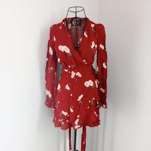 Reformation Whitby Red Floral Wrap Dress